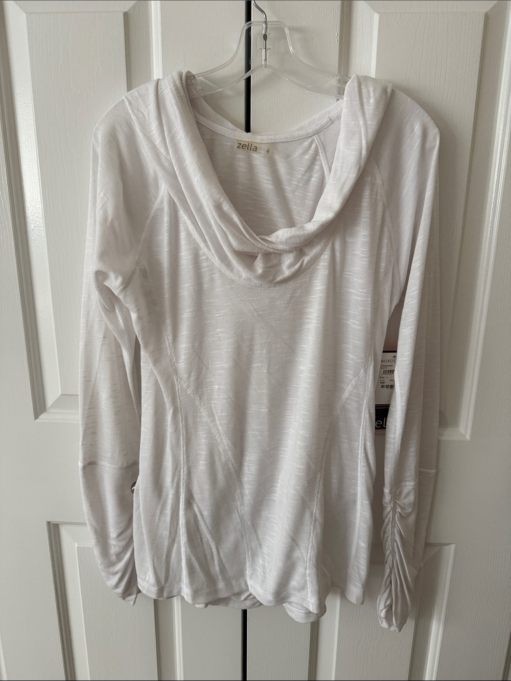 Zella White Draped Cowl Neck Long Sleeve Top size L